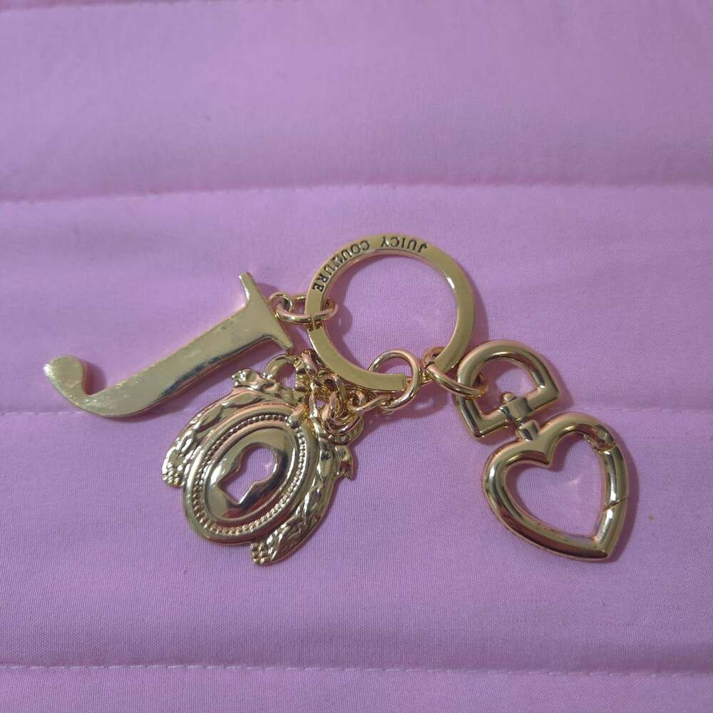 Juicy Couture Letter J Lock And Heart Keychain Gold Tone